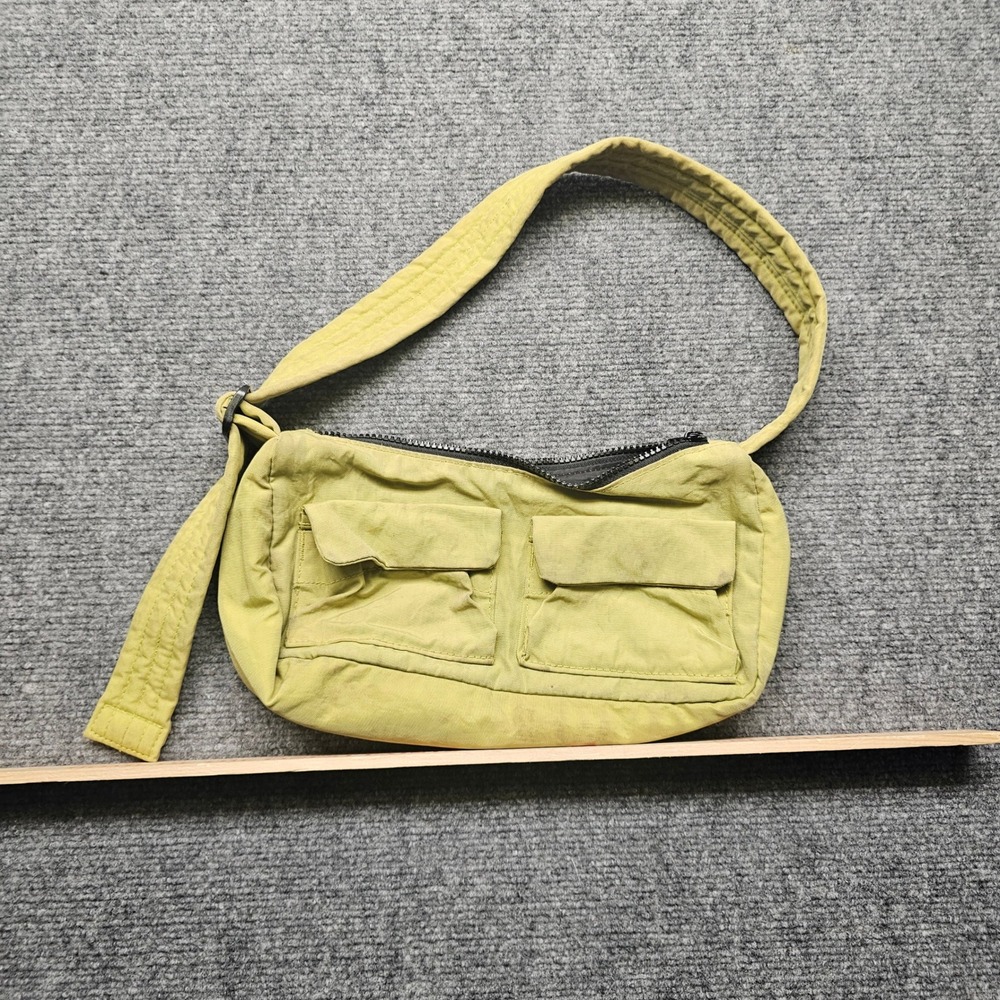 BAGGU Duck Bag Mini Shoulder Bag Chartreuse Lime Green Canvas Cargo Pockets